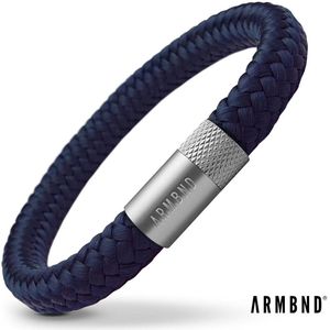 ARMBND® Heren armband - Navy Blauw Touw met Zilver Staal - Armand heren - Maat S/M - 20 cm lang - The original - Touw armband