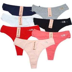 Dames strings 6 stuks kant lingerie ondergoed katoen rood/roze/grijs/blauw/wit 2x maat XL