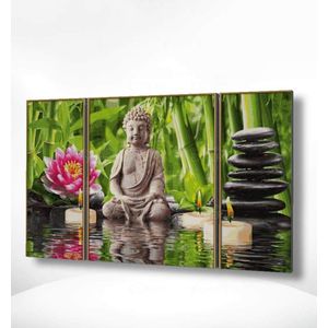 Painting Expert® Schilderen op nummer Volwassenen - Schilderen op nummer Kinderen - Drieluik Boeddha - 80x150cm - Exclusief Lijst (24 kleurtjes)