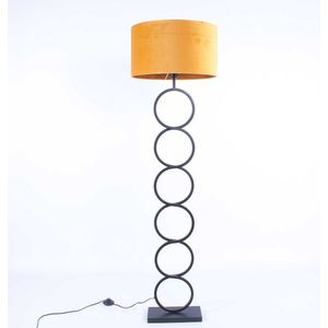 Zwarte vloerlamp met oker gele kap | Velours | 1 lichts | oker geel | metaal / stof | kap Ø 45 cm | staande lamp / vloerlamp | modern / sfeervol design