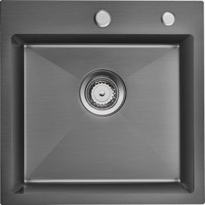 Auralum max Spoelbak 45x45 - Spoelbak Keuken - Wasbak Keuken - Met Kraangat - Spoelbakken Keuken RVS Staal Incl. Sifon en Afvoerzeefje - Antraciet