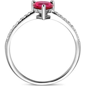 Gerhodineerd Zilver Ring Hart Corundumkleurig En Wit Met Zirkonia 1338489