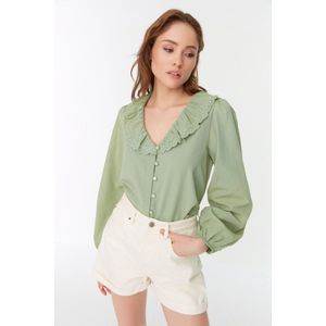 Trendyol Donkerpaars Kanten Gedetailleerd Geweven Shirt Twoss22Go0235
