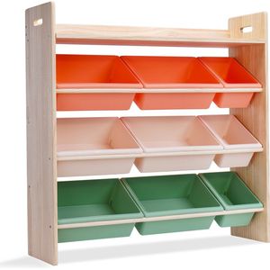 【Premium Massief Houten Montessori Speelgoedkast】Grote Capaciteit met 9 Opslagbakken - W105 × H105 × D30cm - Speelgoedopbergrek - Opbergplank - Opbergkast - Speelgoedbox - Boekenkast - Stellingkast - Kast Kinderkamer - Kinderkast 【WonderMind WA-S002】