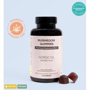 Nordic Oil© - Mushroom Gummies - 60 Vegan Gummies met 200mg Lion’s Mane, Reishi, Shiitake & Chaga - Suikervrij - Voor Immuun- & Cognitieve Ondersteuning