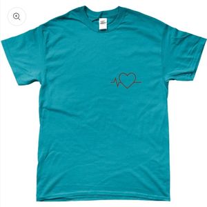 T-shirt - met opdruk - hart - ecg lijn - blauw - L