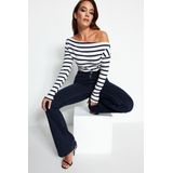 Trendyol - Gebreide Blouse - Licht Marineblauw - Premium Zachte Stof - Met Boothals