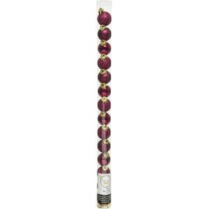 14x stuks mini kunststof kerstballen framboos roze (magnolia) 3 cm - glans/mat/glitter - Kerstboomversiering