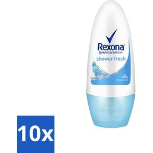 10 x Rexona - Shower Fresh - Deo Roll-on - 50 ml - Frisse Geur - Alcoholvrij - Gevoelige Huid