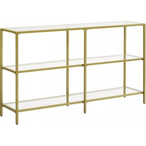 In And OutdoorMatch Consoletafel Helmer - Hal - 3 Tier - Bijzettafel - Planken van Gehard Glas - 130x30x73cm - Metalen Frame - Modern - voor Hal - Woonkamer - Slaapkamer - Goud