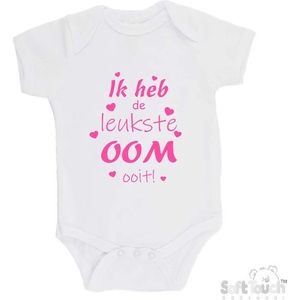 100% katoenen Romper ""Ik heb de leukste OOM ooit!"" Meisjes Katoen Wit/roze Maat 62/68