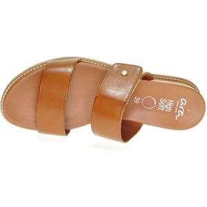 Cognac Lederen Slipper Met Verhoogde Hiel Ara Velcro maat 36