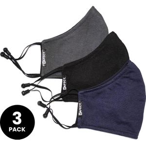 3-pack wasbare mondkapjes (navy, grijs en zwart) - Herbruikbaar en verstelbaar mondkapje