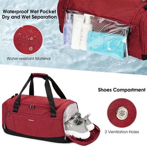 Sporttas Rugzak Mens Weekend Reistas met Schoenen, Natte Compartimenten en Toilettas Sport Holdalls Womens met Schouderriem en Trolley Mouw, Rood