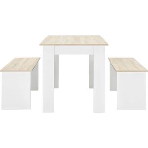 In And OutdoorMatch Eethoekset Emilia - Tafel - 110x70x73cm - En Banken - 86,5x33x43,5cm - Wit Eiken - Spaanplaat - Modern Design