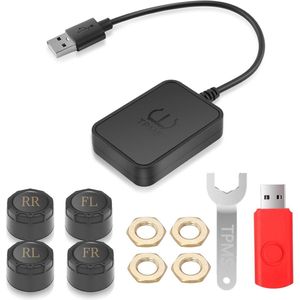 TPMS Bandenspanningsbewakingssysteem met USB-opladen en 4 Sensoren - Universele Bandenspanning Monitor voor Auto's en SUV's
