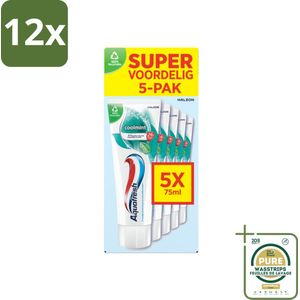 Aquafresh Tandpasta Coolmint - Fris en Beschermend - Voordeelverpakking - 5 tubes - Voordeelverpakking - 12 stuks - Frisse adem - Gaatjes bescherming