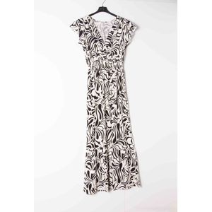 Lange dames jurk Amelia-fantasiemotief-zwart wit-Maat S-strandjurk