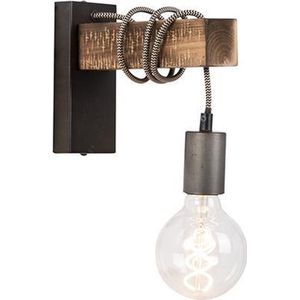 QAZQA gallow - Industriele Wandlamp voor binnen - 1 lichts - D 210 mm - Zwart - Industrieel - Woonkamer | Slaapkamer | Keuken