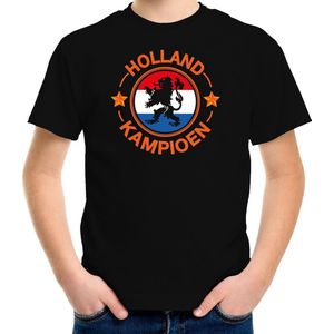Zwart t-shirt Holland / Nederland supporter Holland kampioen met leeuw EK/ WK voor kinderen 158/164