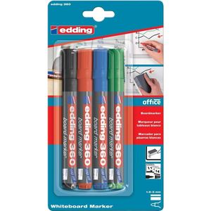 Viltstift edding 360 whiteboard - rond - assorti - 3mm - blister - 4 stuks