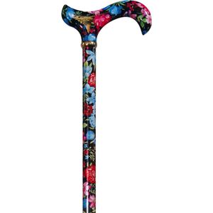 Classic Canes Verstelbare wandelstok - Tea Party - Bloemen - Zwart en blauw - Verstelbaar - Lengte 77 - 100 cm - Aluminium - Derby handvat - Gewicht 315 gram - Diameter wandelstok 16 mm - Wandelstokken - Voor heren en dames - Uitschuifbare wandelstok