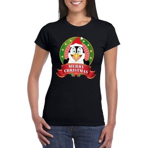 Pinguin Kerst t-shirt zwart Merry Christmas voor dames - Kerst shirts S