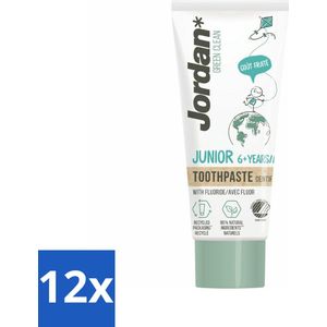 Jordan - Tandpasta - Junior - Green Clean - Vanaf 6 jaar - Met Fluoride - Voordeelverpakking - 12 stuks