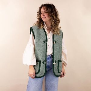 Wollen Vest Dames met knoopje groen