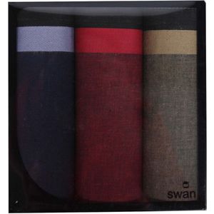 Swan - Heren Zakdoek - Blauw Bruin Rood - 100% Katoen - 3 Stuks