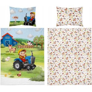 Bamboe Kinderbeddengoed 2-delig 120x90cm - Traktor Blauw