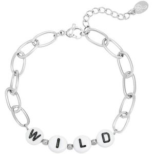 Chunky chain WILD armband - Zilver - Armbandje met tekst - Roestvrij staal - Zilveren sieraden voor dames - RVS - Stainless steel - Schakelarmband - Nikkelvrij - Roestvrij stalen
