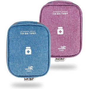 Reis-apotheektas met pillenorganisatorzakken voor kantoor, reizen en kamperen - 2 stuks Mini-EHBO-tas in Blauw en Paars - Draagbare medicijntas - Noodtraumaset - Compact