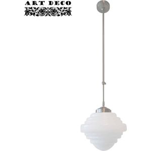 Art deco hanglamp York | Ø 25cm | wit glas / staal | pendel lang verstelbaar | woonkamer / eettafel | gispen / retro / jaren 30