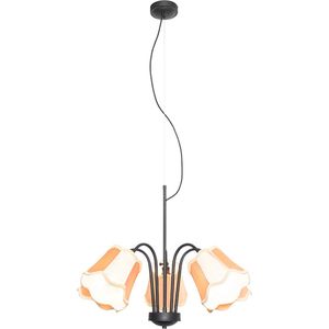 QAZQA nona - Klassieke Hanglamp voor boven de eettafel | in eetkamer - 5 lichts - Ø 70 cm - Zwart Goud - Woonkamer | Slaapkamer
