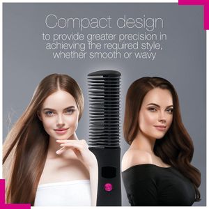 Elektrische stijlborstel met keramische coating - compact formaat - verlicht display - zwart-fuchsia - instelbare temperatuur