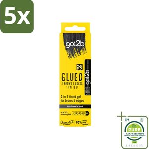5 x Got2B - 2-in-1 Gel - Brows & Edges Zwart - 16 ml - Grootverpakking - Wenkbrauwen En Haarranden - Gestylde Brows - Haarranden - Zwart Gel - 2-in-1 Gel