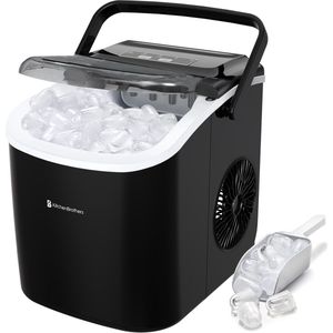 KitchenBrothers IJsblokjesmachine - 1.2L - 7-10 min. - 12kg/24u - Draagbaar met Handvat - IJsblokmaker met IJsschep - Zwart