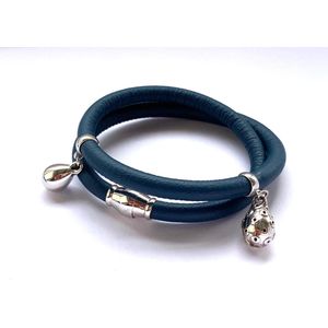 Jolla - dames wikkelarmband - zilver - leer - bedels - Basic Charm - Blauw