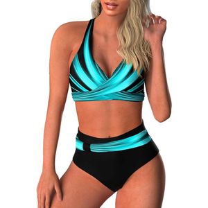 Dames Bikini Set Hoog in de taille met Push Up Pads - Zwarte Top - Tweedelig Badpak voor Dames - Zwemkleding Strandmode Sportief - Zwart Dames Badpak - Zomer Zwemkleding - Beachwear.