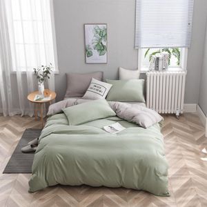 Beddengoed 220 x 240 cm 3-delig grijs-lichtgroen katoen touch dekbedovertrekset zacht en comfortabel met 2 kussenslopen van 80 x 80 cm - zacht en strijkvrij dekbedovertrek 240 x 220 katoenen