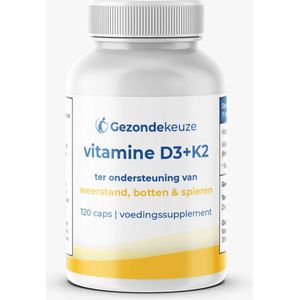 Gezondekeuze Vitamine D3 + K2 capsules- Ter ondersteuning van Weerstand, Botten & Spieren - 120 caps - Voedingssupplement