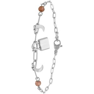 Lucardi Dames Stalen armband met slotje en maan - Armband - Staal - Zilverkleurig - 19 cm