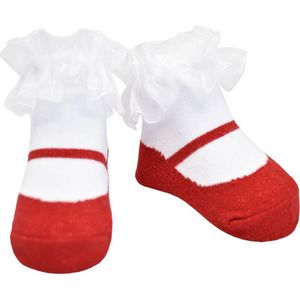 Rood glitter baby meisje sokjes met organza-0-12 maanden-Anti slip zooltjes-Kraam cadeau-Baby shower