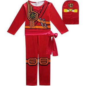 Ninjago Verkleedpak - Ninja Pak Carnavalskleding Kind - Maat 110 - S - Rood