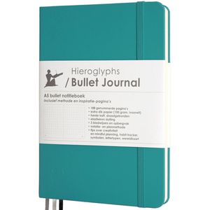 Hieroglyphs Bullet Journal - A5 notitieboek - Hardcover Notebook Dotted - Handleiding en Inspiratie - Nederlands - Lichtblauw