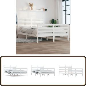 vidaXL Bedframe 140x200 cm - Massief Grenenhout Wit Klassieke Houten Bed Frame - Massief Grenenhout Bed - Wit Bed Frame - Bed Frame 140x200 - Tweepersoons Bed Frame