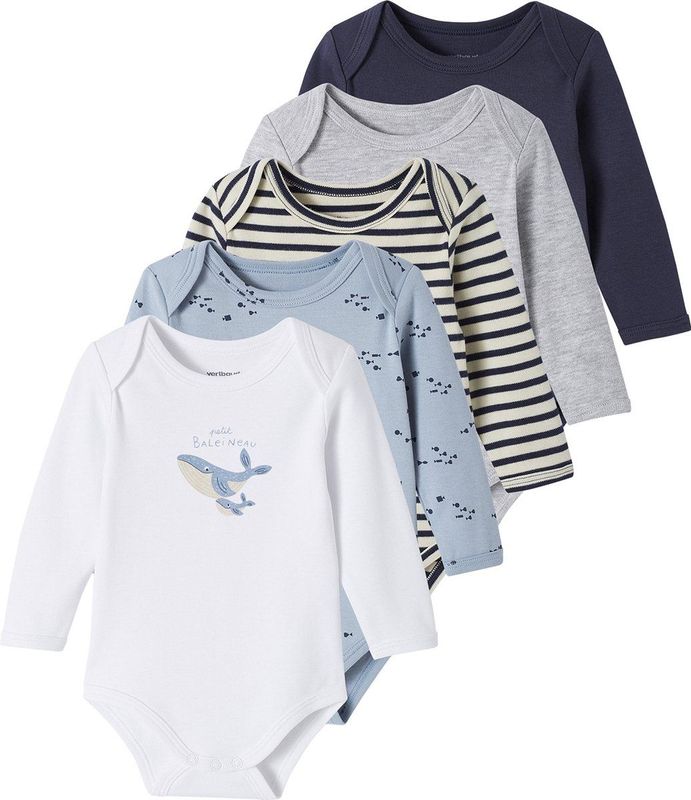 Vertbaudet Set met 5 rompertjes met lange mouwen en US-mouwgaten van biokatoen