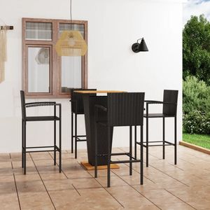 The Living Store Bartafelset - Zwart - Rattan/Staal - 60x60x110 cm - Inclusief 4 stoelen