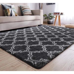 Riokem ® Tapijt Woonkamer, Modern Tapijt, Fluffy Slaapkamer Tapijten, Wasbaar Tapijt Hoogpolig, Antislip Onderkant Tapijten (Grijs, 160 x 200 cm)